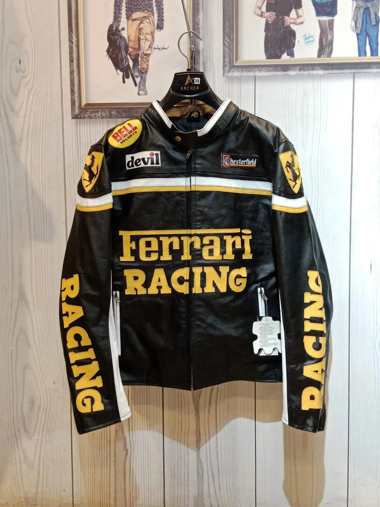 Ferrari Motorcycle Racing Cowhide Leather Jacket