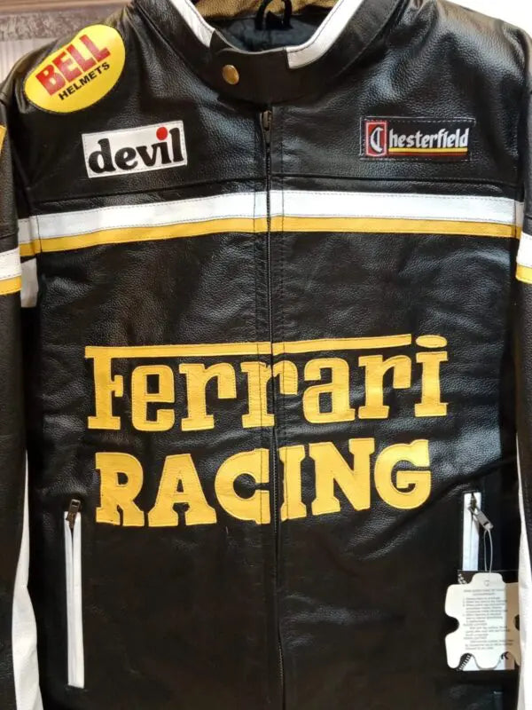 Ferrari Motorcycle Racing Cowhide Leather Jacket