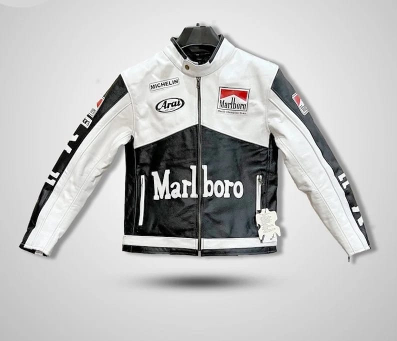 Motorcycle Racing Cowhide Vintage Marlboro Leather Jacket