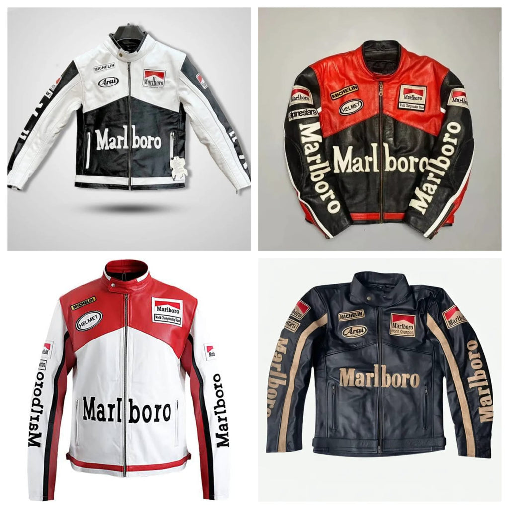 Motorcycle Racing Cowhide Vintage Marlboro Leather Jacket