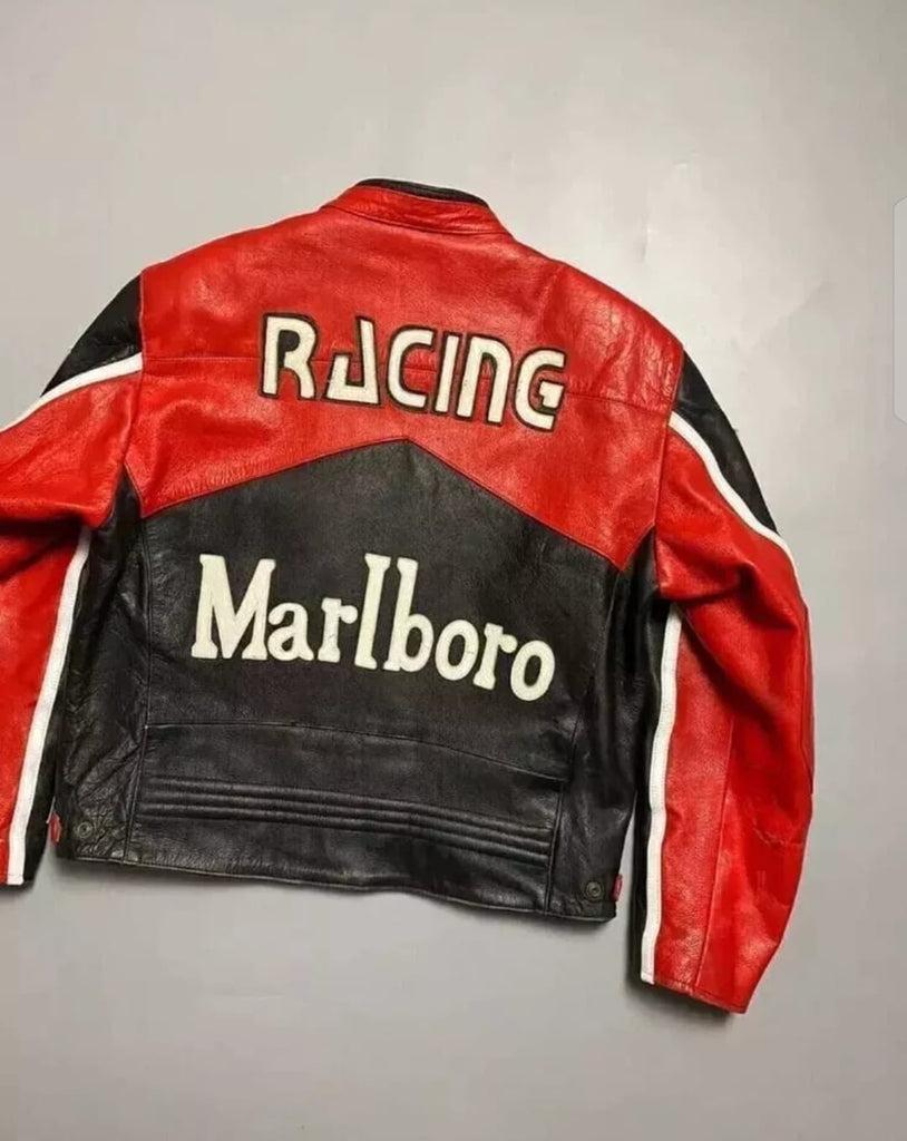 Motorcycle Racing Cowhide Vintage Marlboro Leather Jacket