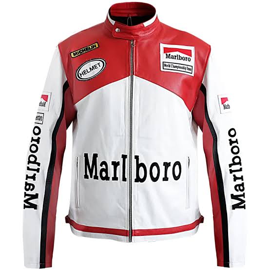 Motorcycle Racing Cowhide Vintage Marlboro Leather Jacket