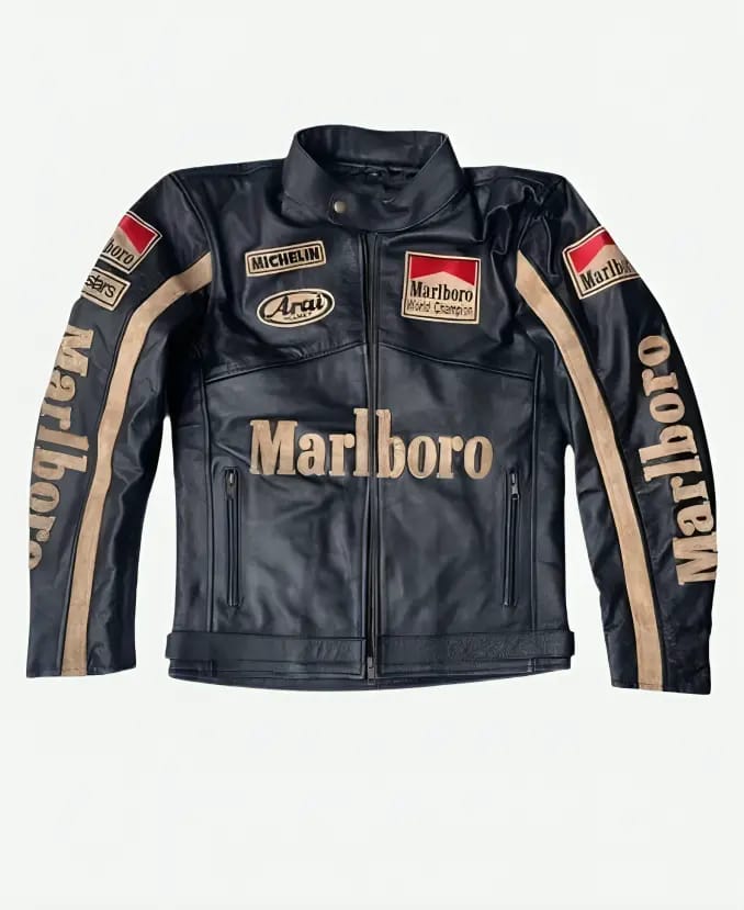 Motorcycle Racing Cowhide Vintage Marlboro Leather Jacket