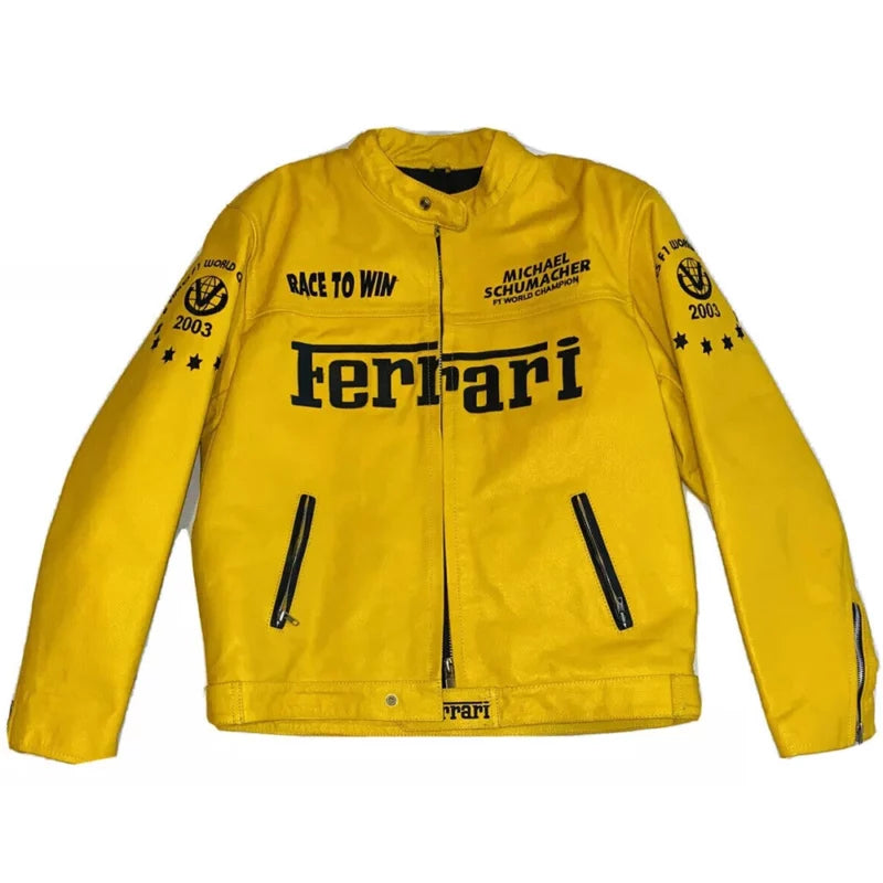 Ferrari Motorcycle Racing Cowhide Leather Jacket